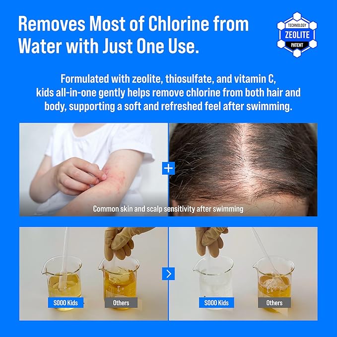 SOOO Kids Swimming Shampoo & Body Wash 2-in-1 Tear-Free Gentle Pool Care for Baby & Kids, Removes Chlorine & Salt After Swimming, Hydrating & Moisturizing Formula, Sulfate-Free, Paraben-Free 10.1oz