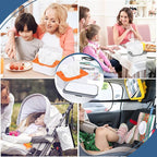 8Pcs Baby Wipes Dispenser, Reusable Baby Wipe Holder Box and Portable Wet Wipes Pouch, Refillable Wipes Pouch Case Container with Lid for Bathroom Baby Nursery Kitchen Office Travel (Grey+Orange)