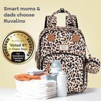 RUVALINO Diaper Bag Backpack-Multifunction Baby Travel Bag with Changing pad, Insulated Bottle Holders & Pacifier Case, Large Capacity, Waterproof, Yellow Leopard