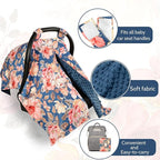 TANOFAR Car Seat Cover Baby, Carseat Covers Baby Boy Girl, Peekaboo Opening Infant Car Seat Cover for Winter, Warm & Cozy, Blue Floral