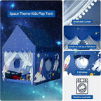 Kids Play Tent Playhouse Indoor Tent for Kids Boys Toddler, Large Castle Play House Bed Tents Spaceship Outer Space Rocket Blue