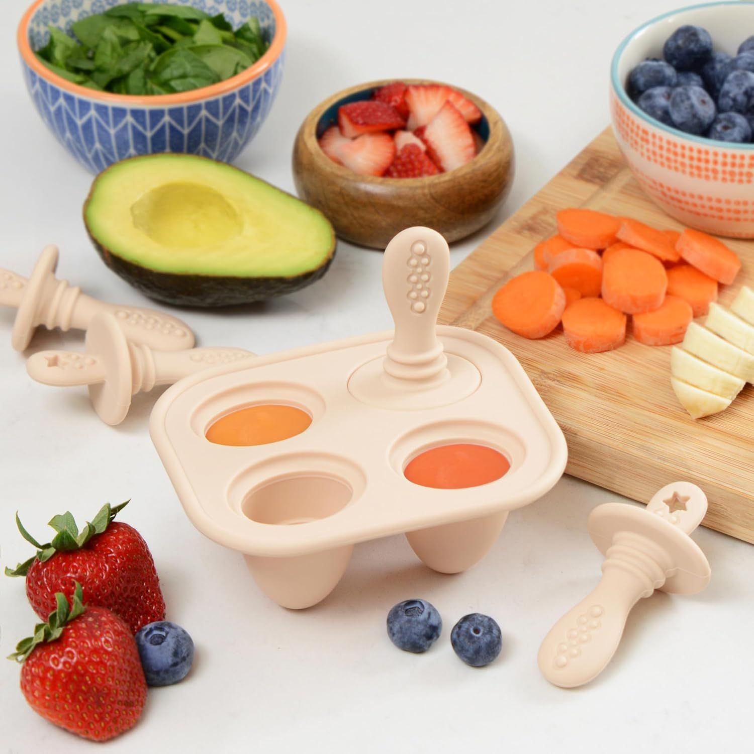 PrimaStella Silicone Petite Pops - Baby Popsicle Mold - BPA Free - Dishwasher Safe - 4 months+ (Dusty Rose Teether Pops)