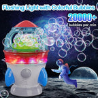 Rocket-Shaped Bubble Machine for Kids & Pets - Dual Powerful Bubble Outlets, Automatic 360° Rotation, Adjustable LED Lights & Music – Ideal for Indoor/Outdoor Birthday Parties