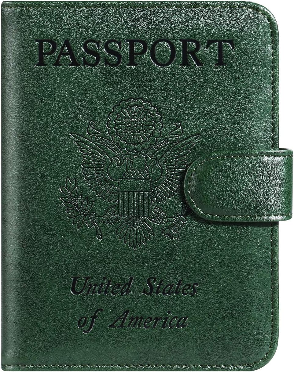 Passport Holder Cover Wallet RFID Blocking Leather Card Case Travel Accessories for Women Men (Atrovirens)