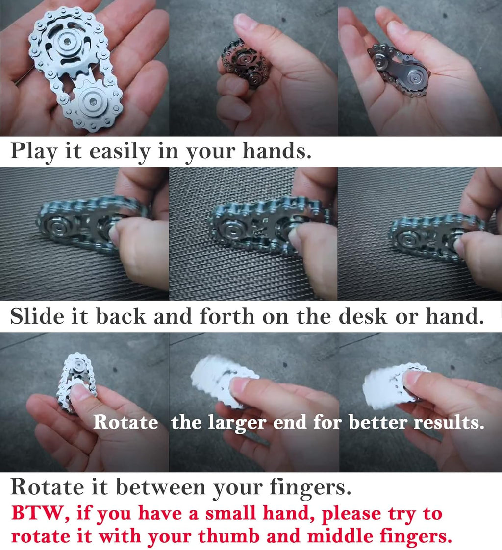 Sprocket Fidgets Chain Stainless Steel Fidget Cube Gears Linkage Bike Chain Novelty Fidget Block Kinetic Desk Toy Metal EDC Focus Meditation Break Bad Habits ADHD (Gold)