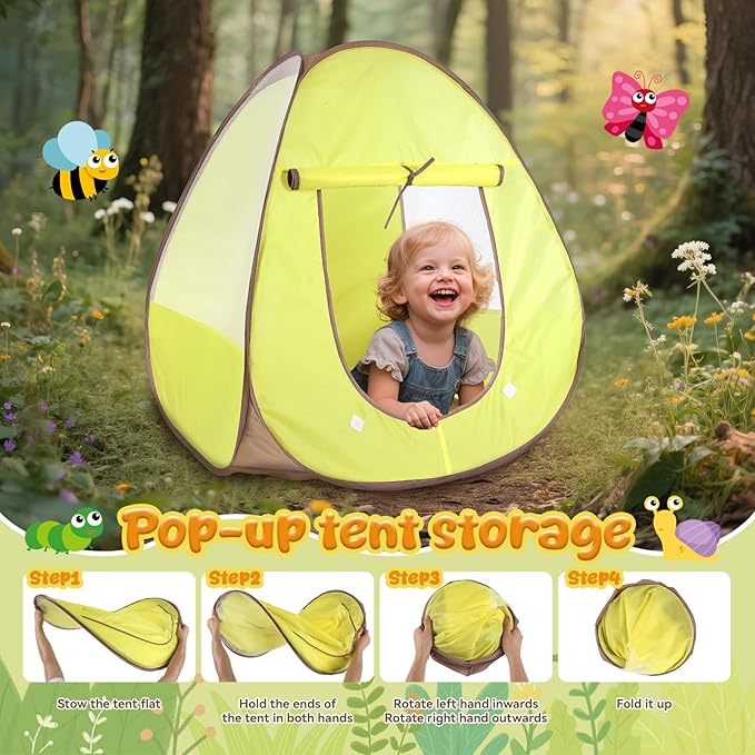 STEM Outdoor Exploration Kit for Kids Ages 3-12, 21PCS Bug Catcher Set with Pop-Up Tent Binoculars Magnifying Glass Camping Adventure Educational Toys Gift for Boys Girls Bug Catcher Kit for Toddlers