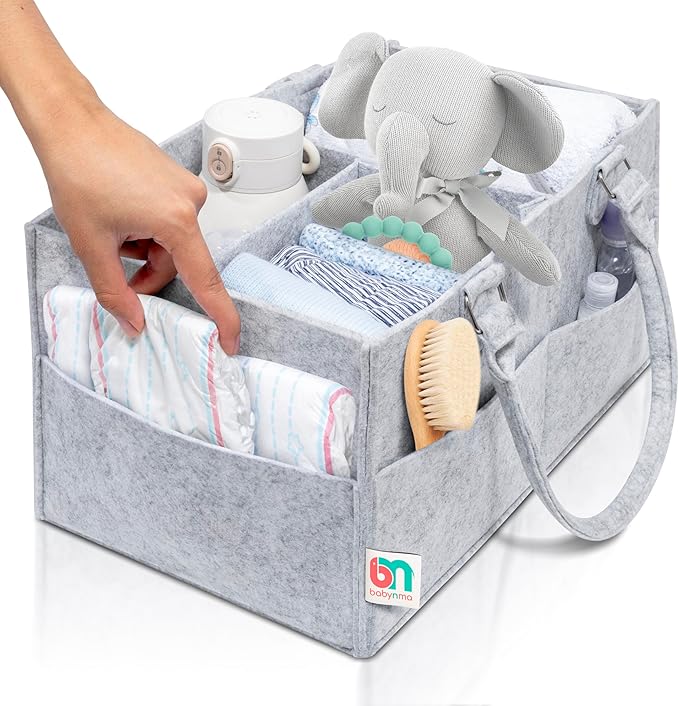 Felt Diaper Caddy - Extra Large Storage for Baby and Toddler Items - Diaper caddy basket - Portable Organizer Easily Holds Diapers, Clothing - Useful for Nursery, Bedroom, Living Room, Car