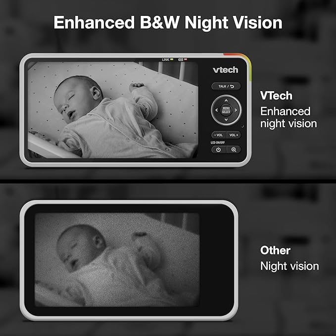 VTech Smart WiFi Baby Monitor, 2K CMOS Sensor Camera, 5.5-inch HD IPS Screen, Clear Infrared Night Vision, Pan-Tilt, 24x Zoom, 2-Way Talk, Multi-Color Night Light, Soothing, Free App: Smart HD Plus