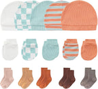 Newborn Baby Boy Girl Caps Mittens Socks Set Cotton Baby Essentials Accessories (Hats+Gloves+Socks)