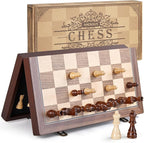 AMEROUS 15'' Magnetic Wooden Chess Set for Adults Kids - with Folding Board, Gift Package, Pieces Storage Slots, Handmade Pieces,Chess Board Game Set for Tournament Professional Beginner