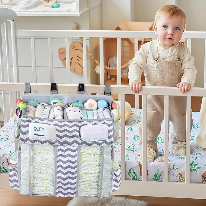 Accmor Changing Table Diaper Organizer, Hanging Diaper Caddy Organizer Stacker for Cribs Changing Table Playard Wall Baby Essentials Storage, Stripe