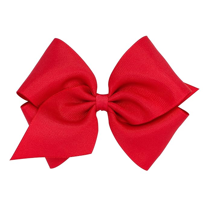 Wee Ones Girls' Plain Wrap Classic Grosgrain Hair Bows on a WeeStay No-Slip Hair Clip, Handmade, Mini King, Red