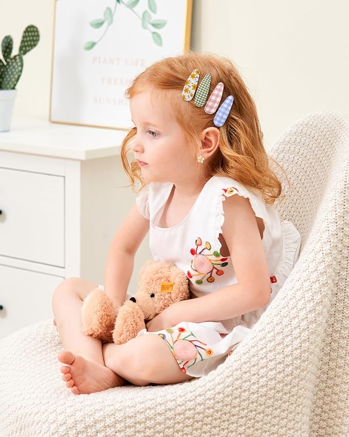 doboi 40Pcs Toddler Hair Clips Hair Barrettes Baby Girl Hair Bows Clips Floral Print Non Slip Snap Hairpins Flower Hair Clips for Girls Kids Toddler Hair Accessories