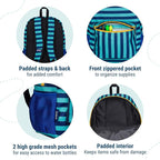 Wildkin 16-inch Kids Backpack – Durable, Padded & Spacious School Bag for Boys & Girls - Blue Stripes