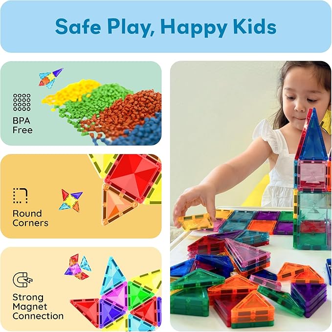 PicassoTiles 30pcs Mini Size Magnetic Tiles Sensory Magnet Toys Diamond Series Construction Building Blocks Set STEM Learning Travel Size Educational Toy for Kids Boys Girls Toddlers Age 3+ PTM30