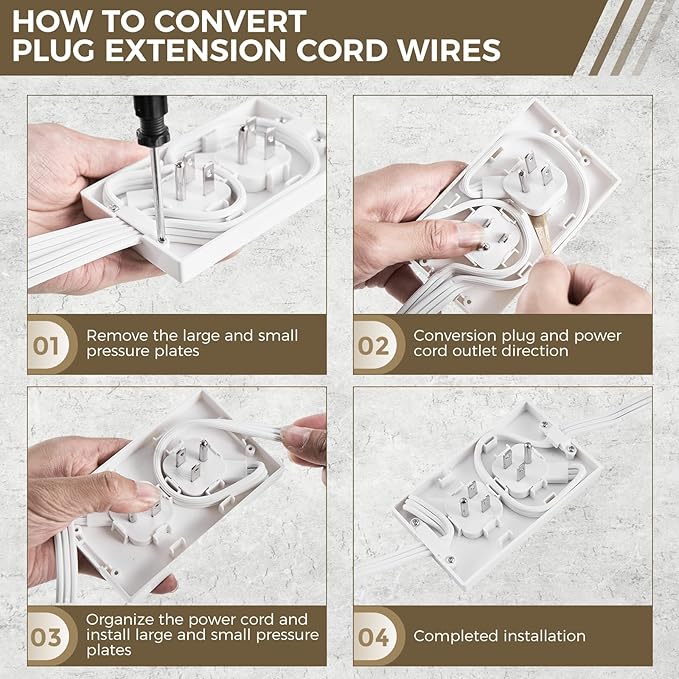 Outlet Concealer Power Strip-Outlet Cover Extender with 3AC Outlets-5ft Flat Plug Extension Cord,Universal Size,1625W for Kitchen, Home and Office,Child & Pet Safe(Dual 5 Foot)