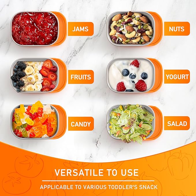 HaWare Stainless Steel Snack Containers for Toddlers and Kids, 8 oz Leak Proof Food Storage Containers with Silicone Lids, Stackable & Reusable Small Metal Lunch Box for Daycare and School- 3 Packs