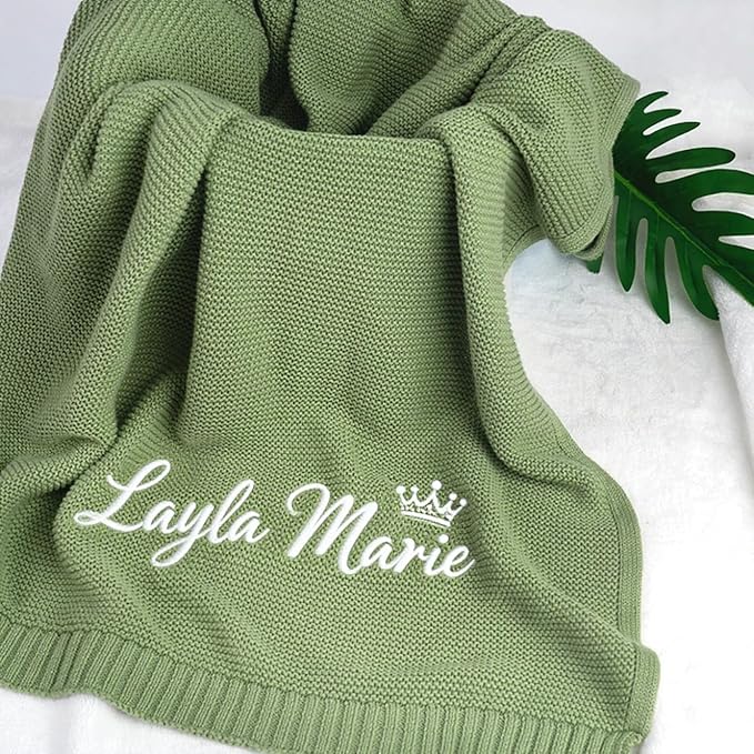 Personalized Baby Name Blanket, Custom Knit Blanket Embroidered with Name, 30x40in Custom Baby Gifts for Boys and Girls, Newborn for Boy/Girl