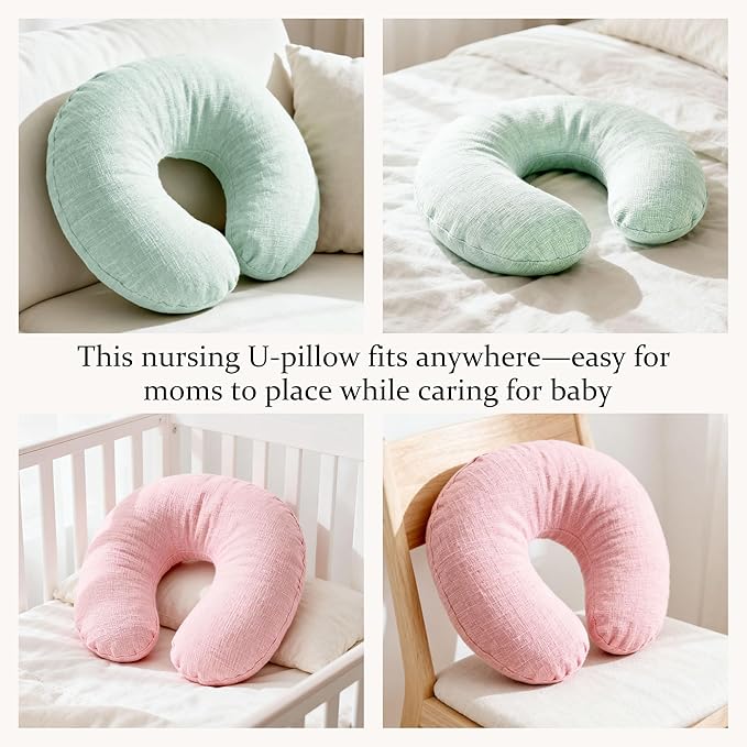 Nursing Pillow Covers, 2 Soft and Cosy Breastfeeding Pillow Covers for Standard Baby Nursing Pillows for Both Boys and Girls (Pink and Green)