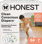 The Honest Company Clean Conscious Diapers for Delicate Skin | Up to 100% Leakproof | Hypoallergenic, Fragrance Free | Gender Neutral | Super Club Box, Size 7 (41+ lbs), 64 Count (Prints May Vary)