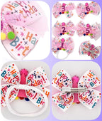 Birthday Hair Bow for Baby Girls 1 2 3 4 5 6 Years Sprinkle Decorations Party Pink Hair Accessories for Three 3rd Birthday Confetti Ice Cream