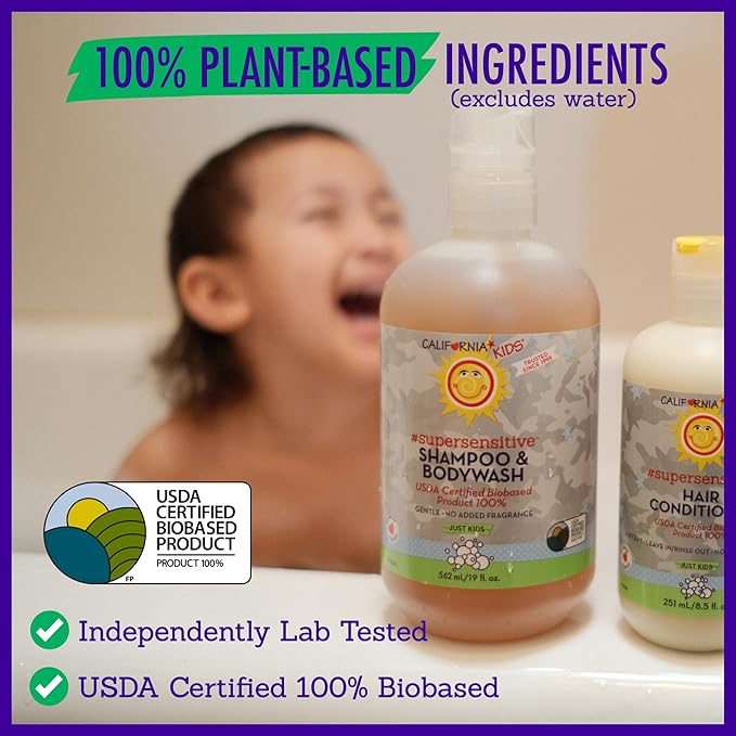 California Kids Shampoo + Kids Body Wash 2-in-1 | Super Sensitive (Unscented) | Gentle Skin Care | 100% Plant-Based | Hypoallergenic | 19 oz.