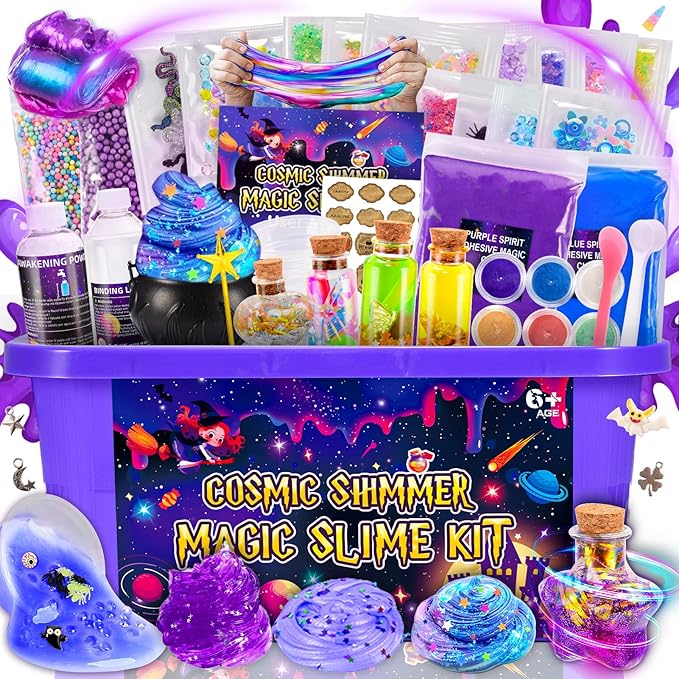 Magic Galaxy Slime Kit for Kids 6-12, DIY Butter Slime Making Kit with Glitter Powder, Galaxy Stickers & Dark Matter Creative Sensory Toys, Fun Birthday Gift for 6-12 Year Olds Girls Boys