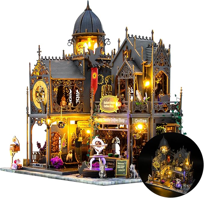DIY Miniature Dollhouse Kit, Mini House Building Kit for Adults, Tiny House Making Kits with LED Light, Hobby Craft Christmas Decorations Birthday Gifts for Adults (Magic Castle)