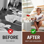 SAM AND MABEL Stair Basket with Chevron Pattern – 16”L x 9.5”W x 16”H Staircase Basket with Handles, Foldable Stairway Storage Organizer for Home Office Decor (Smart Gray-White)