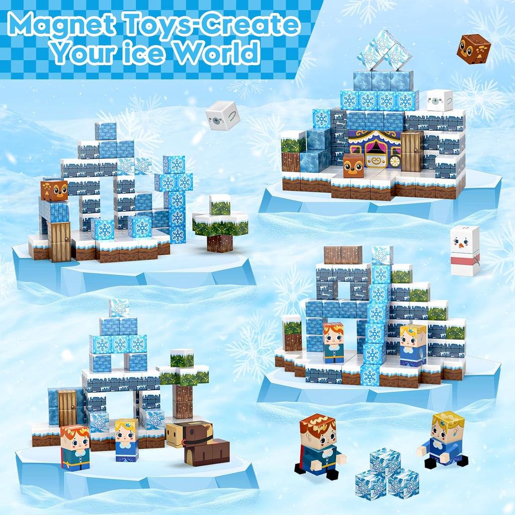 100pcs Magnetic Blocks, Magnetic Blocks for Kids Ages 4-8, Magnetic Cubes Sets for Frozen Princess Castle Build, Stacking Magnets for Kids, Birthday Gifts for Boys and Girls Age 3+ Years Old