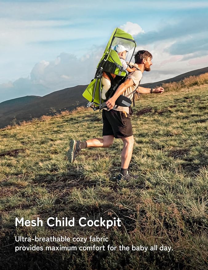 besrey Baby Backpack Carrier, Toddler Hiking Backpack with Safety 3-Height Seat, Adjustable Straps&Waist Belt, Foldable Frame Lightweight Large Capacity Child Carrier for Hiking (Green)