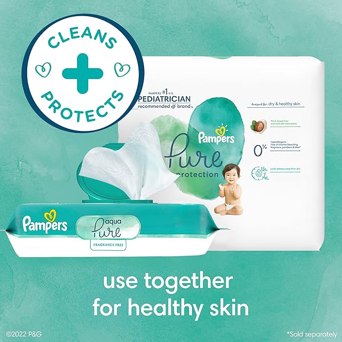 Pampers Baby Wipes Aqua Pure, 99% Water Based Wipes, Hypoallergenic and Unscented Infant Wipe, 896 Total (16 Flip-Top Packs)