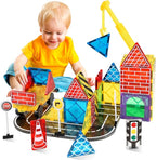 Magnetic Tiles Road Set Kids Toys, Magnetic City Construction Toys with Magnet Crane for 3+ Year Old Boys Girls, STEM Magnet Blocks Building for Kids Ages 3-5 4-8