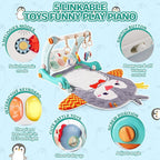deAO Baby Play Mat Gym Tummy Time Mat Infant Play Center and Baby Activity Mat Baby Learning Walker Detachable Play Piano and Rattles, Baby Gifts for Babies 0-12+ Months, Penguin