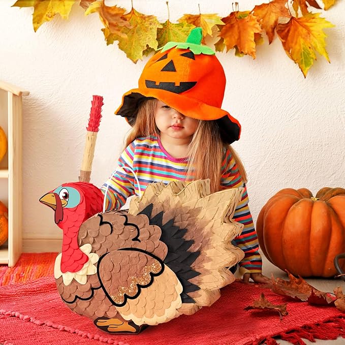 WERNNSAI Thanksgiving Turkey Pinata - Fall Autumn Decorations Wild Turkey Brown Pinata Thanksgiving Party Games for Family Fall Festival Decor Party Favors with Blindfold
