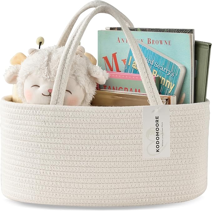 Diaper Caddy Organizer, Empty Gift Basket for Newborn Essentials, Baby Storage Basket, Stylish Gift Bag for Baby Shower, Boys and Girls – Small, Off White