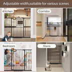 owlie 37.4" Extra Tall Wide Baby Gate for Stairs Doorways,57-66 Inch Extra Large Long Baby Gate with Door Indoor Safety Metal Pressure Mounted Pet Gate with Walk-Thru Auto Close, Black
