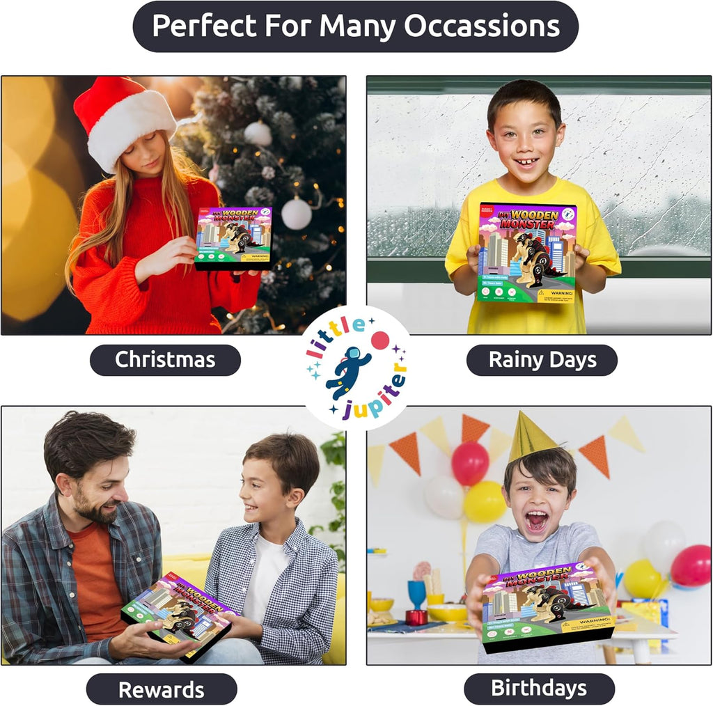 Little Jupiter DIY Wooden Kit with Stickers - 2 in 1 Monster Series - Japanese Monster for 7-12 Yrs - Woodworking Kits - Wood Crafts - Kids Building Kit - Wooden Crafts (Type 1 & 2)