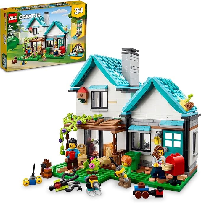 LEGO Creator 3 in 1 Cozy House Building Toys - Toy Figures & Pretend Play Playsets for Boys & Girls, Ages 8+ - 3 Building Options - Gift for Birthdays - 31139