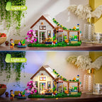 FUNWHOLE Botanical-Garden Greenhouse Lighting Building-Bricks Set - Farm Flower House Collection LED Light Model Display Set 1428 Pcs for Adults and Teens