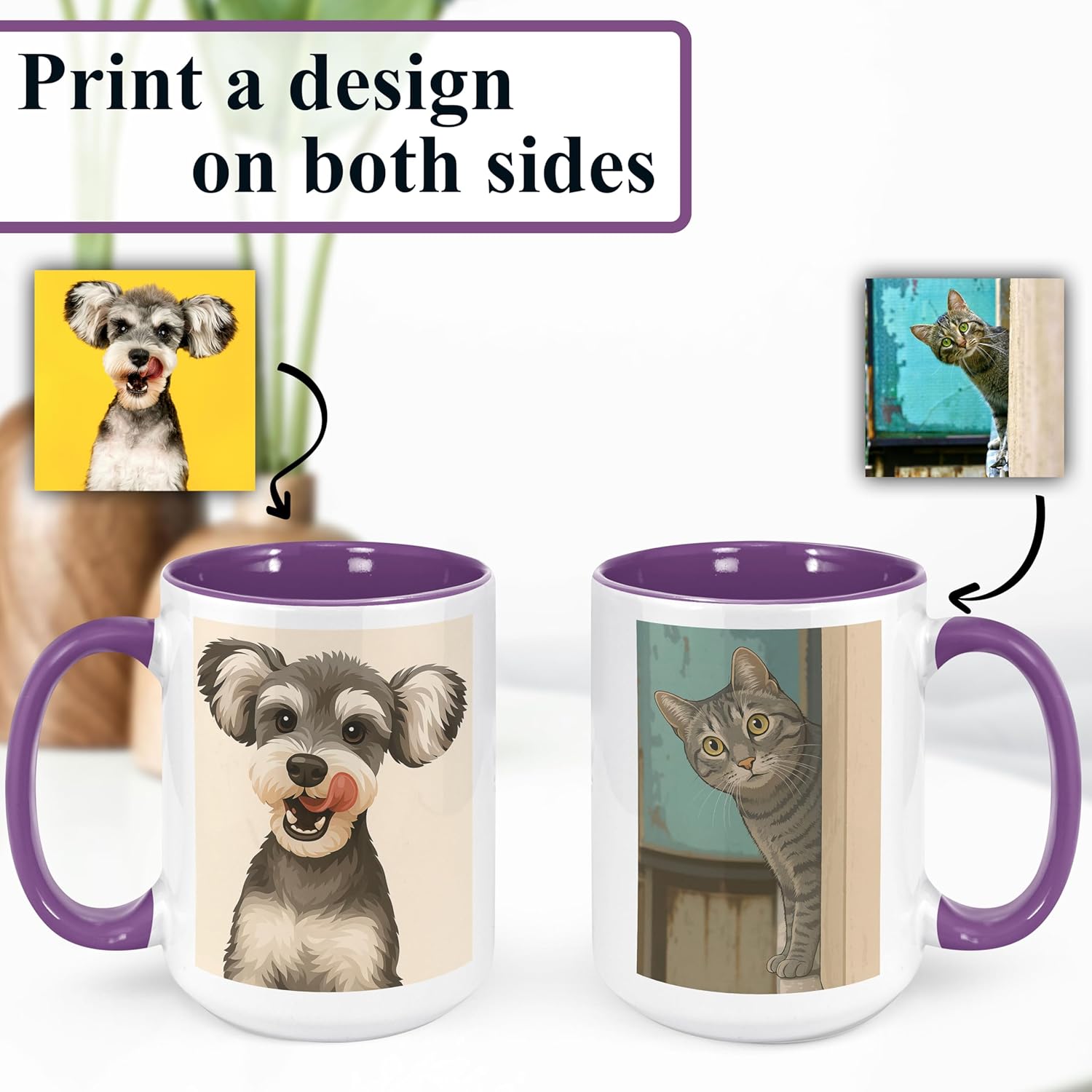 Personalized Coffee Mug, Custom Drawing Portrait Gift, Funny Customized Coffee Gift for Men & Women, Custom Mugs with Pictures, Purple 15oz Customized Ceramic Tea Cup