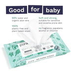 Pura Baby Wipes 3 x 60 per pack (180 Wipes) 100% Plastic-Free & Plant Based Wipes, 99% Water, Suitable for Sensitive & Eczema-prone Skin, Fragrance Free & Hypoallergenic, EWG, Cruelty Free (Pack of 2)