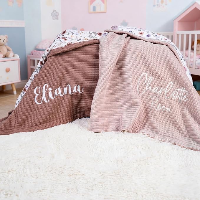 Personalized Baby Blanket with Name – Custom Knit Blanket, 27x40in Floral Embroidered Nursery Blanket for Girls – Customized Baby Blanket, Soft Newborn Gift & Custom Baby Gifts (Baby Brown)