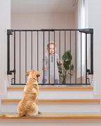 Cumbor 29.2-43" No Bottom Bar Baby Gate for Stairs, 2-in-1 Hardware Mounted Dog Gate Indoor, Wide Pet Gates for Doorway with Large Walk Thru Door, Child-Proof Gate for Top & Bottom of Stairs(Black)