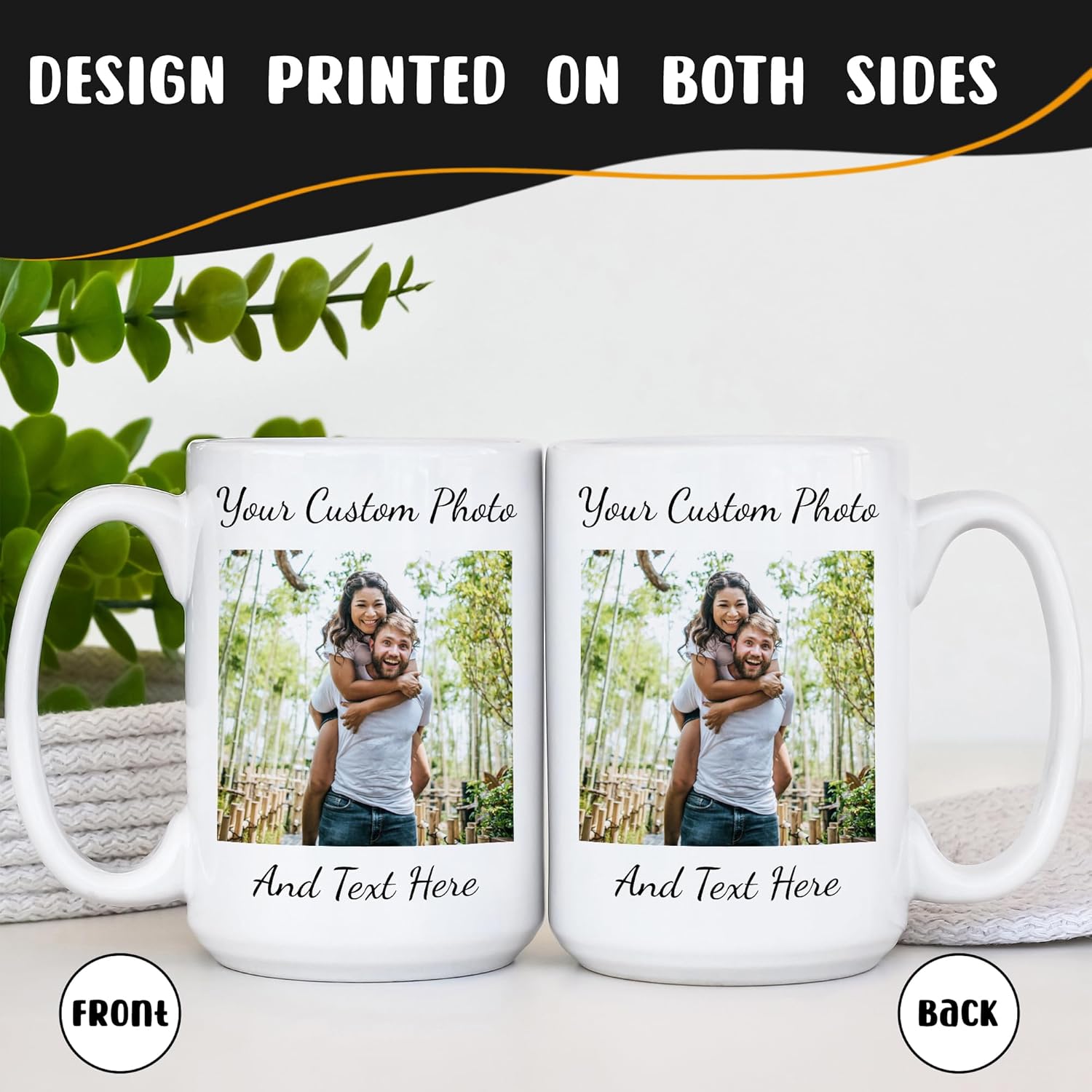 Personalized Coffee Mug 15 Oz, Custom Picture Text or Logo Ceramic Mug, Customized Gift for Men & Women, Taza Personalizada with Photo and Words, Customizable Large Tea Cup | White
