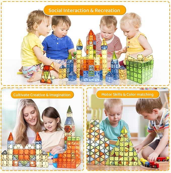 100 PCS Magnetic Tiles, Diamond Magnetic Blocks Building Set Magnet Tiles STEM Toys 3D Kids Preschool Educational Sensory Toys Gift for Toddlers Kids Boys Ages 3 4 5 6 7 8 9+ Year Old