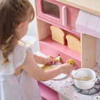 Teamson Little Chef Savannah Wooden Montessori Pretend Play Kitchen for Toddlers Kids Ages 3+ Modular Three-Piece Set with Sink Cart Stove & Fridge for Boys and Girls Playset – Pink