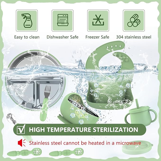 13 Pack Silicone Baby Feeding Set, BPA-Free Toddler Feeding Supplies, Include Suction Plates, Baby Bowls, Silicone Fork & Spoon, and More, First Stage Baby Dish Set - 6+ Months