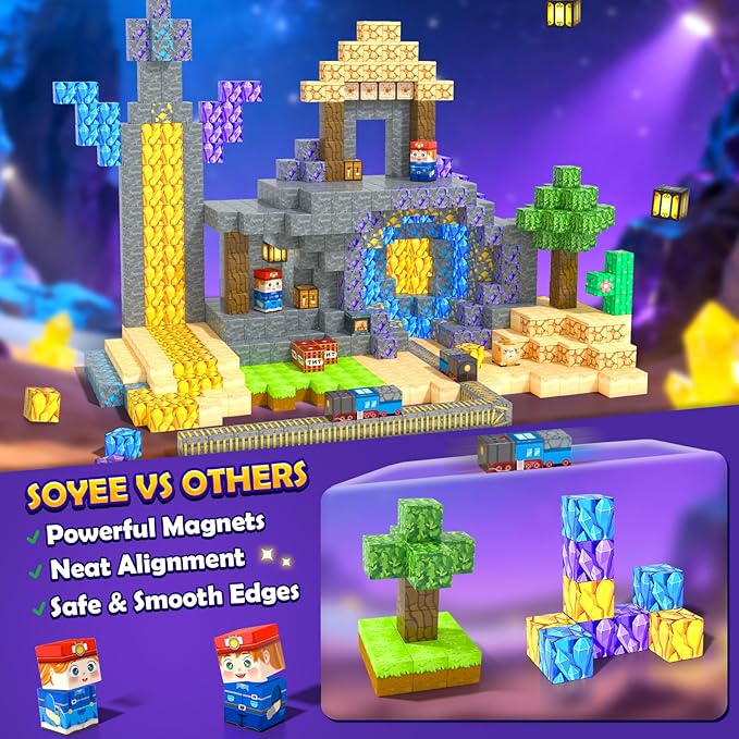 100PCS Magnetic Blocks: Build Mine Magnet World Set Magntic Toys for 4-8 STEM Building Cubes Magnetic Tiles Sensory Educational Toys for 3+ Years Old Boys Girls Birthday Christmas Gifts
