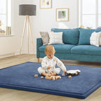 Baby Play Mat for Floor Tummy Time Nursery Muscle Mat Area Rug Playroom Tatami 79"x138" Memory Foam 1.3" Thick Crawling for Babies,Toddlers, Infants, Kids,Floor(Blue)